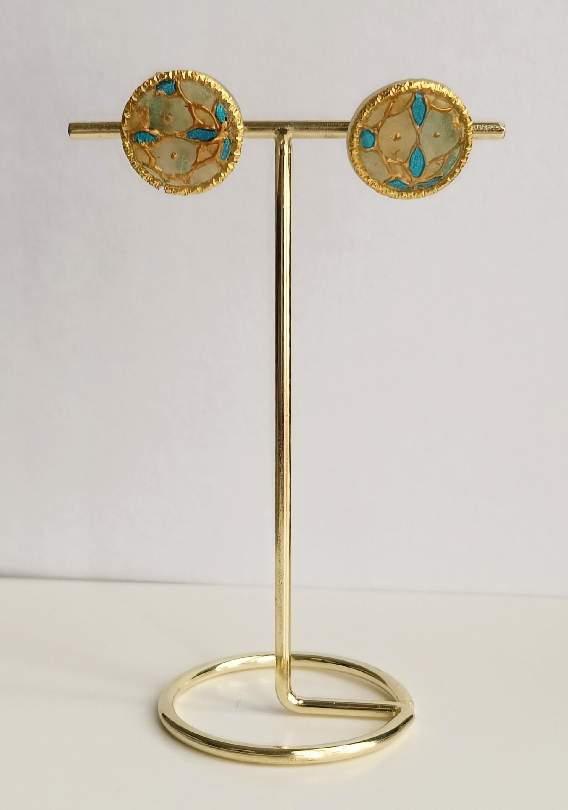 Pendientes redondos vidriera filo dorado - 2