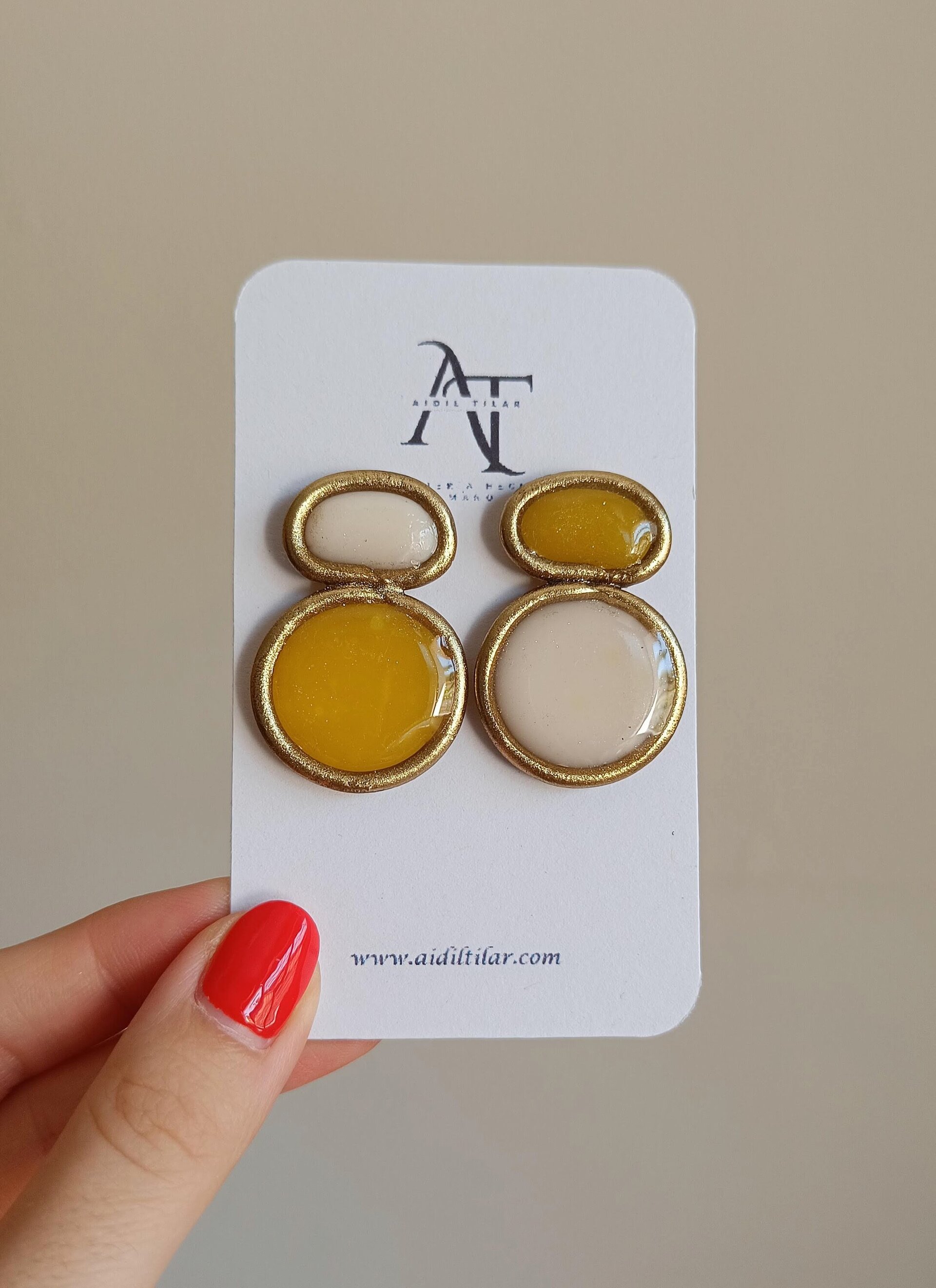 Pendientes círculos amarillo y blanco - 2
