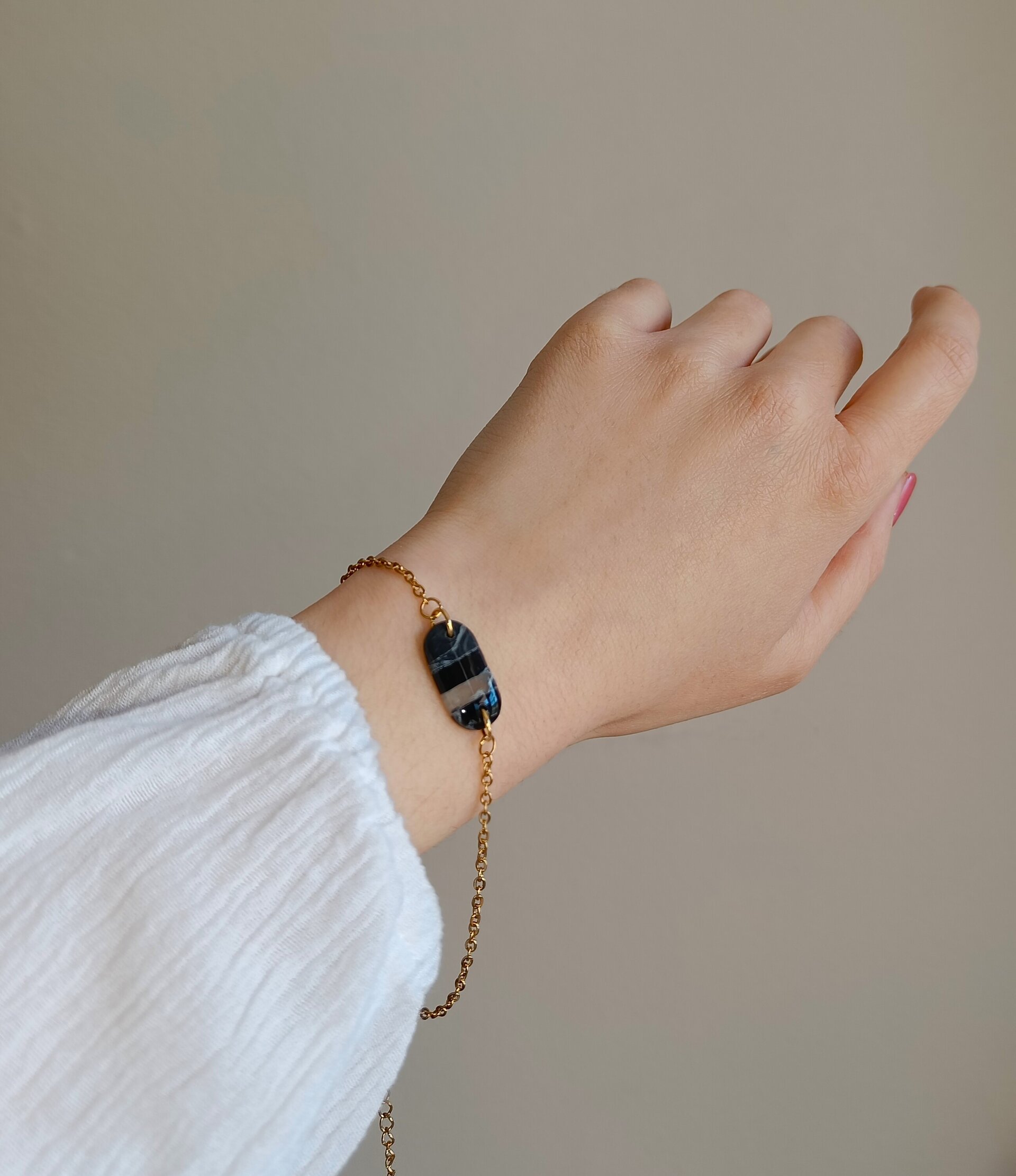 Pulsera ovalada mármol negro - 2